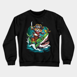 Cat Riding Shark Oceanic Excursion Crewneck Sweatshirt